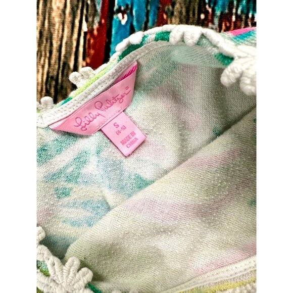 Lilly Pulitzer Girls Terrycloth Swim Cover Up Green Pink Tiki Dress Size S (4-5) - Picture 8 of 10